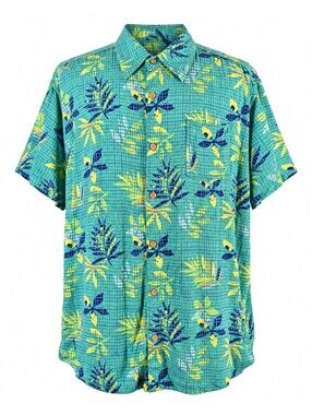 Joe Marlin XXL Tropical Rayon Hawaiian Shirt Teal Resortwear